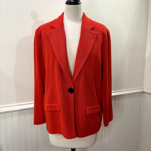 Exclusively Misook Size L Knit Blazer Jacket Bright Poppy Red Orange Unstructure - Picture 1 of 12